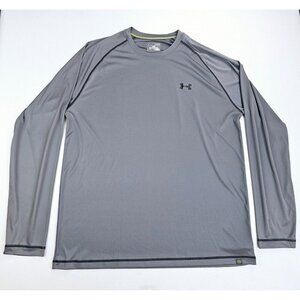 Under Armour Size XL Men's Loose Heat Gear Gray Long Sleeve Logo Athletic Top